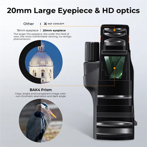 Imagen 2 del producto K & F Concept Telescopio al aire libre 12*50 BAK4 HD Monocular Telescopio Monocular de viaje Monocular para adultos Telescopio Monocular