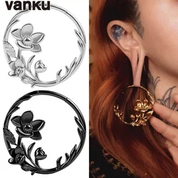 Vanku 2pcs Fashion Stretched Stainless Round Flowers Hoops Ear Weights for Steel Ear Expander Body Piercing Tunnel Ear Jewelry