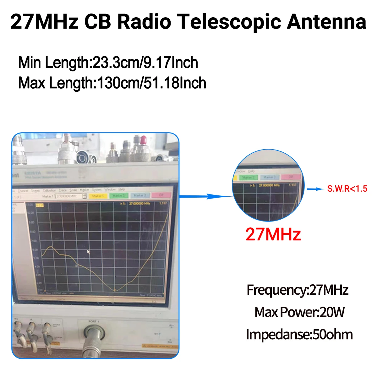 ABBREE 휴대용 텔레스코픽 CB 안테나, Quansheng UV-K5 UV-K5(8) baofeng UV-K61 워키토키용, 27MHz SMA-암, SMA-수, BNC