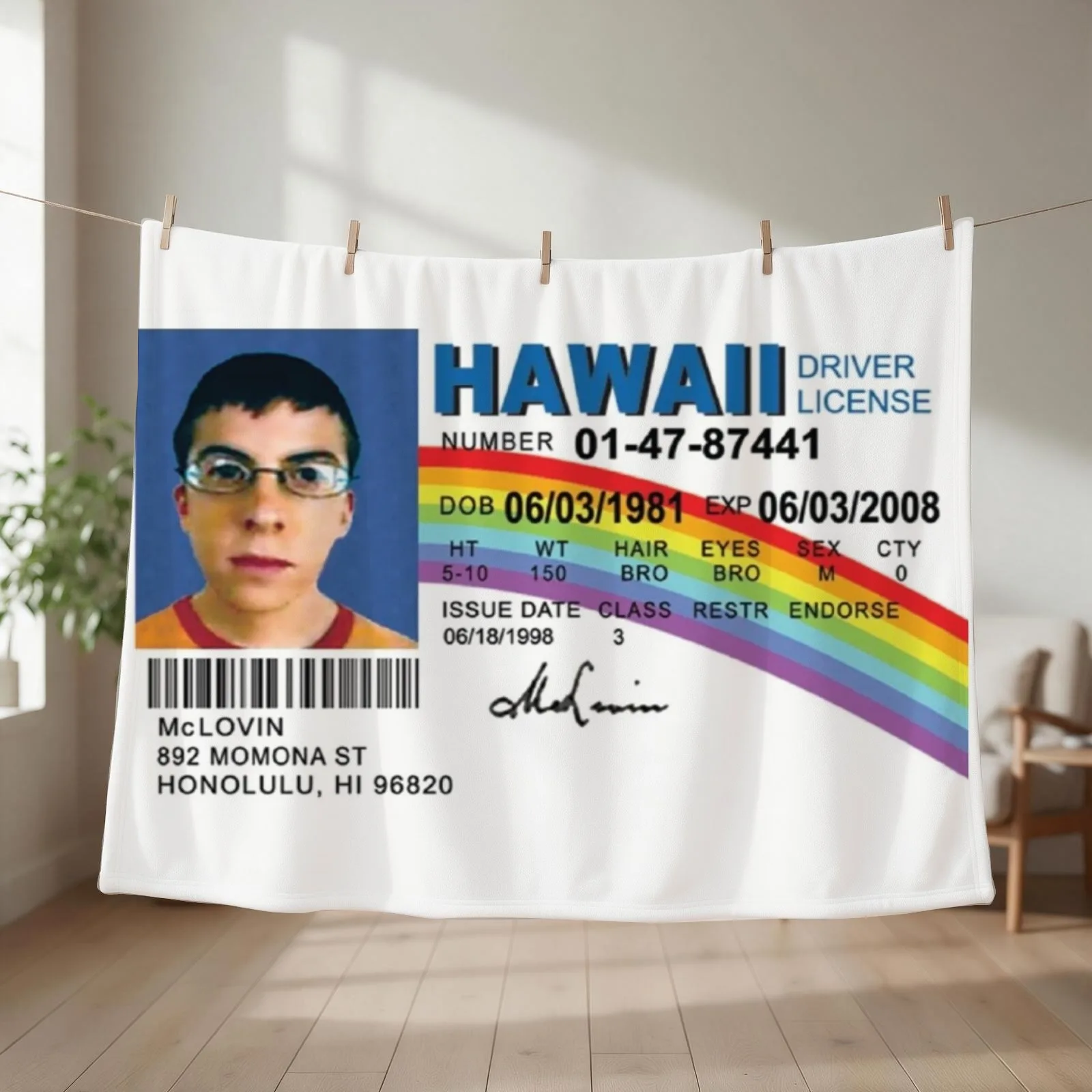 McLovin Fake ID Design Throw Blanket Retros Bed Decorative Sofa Loose Blankets