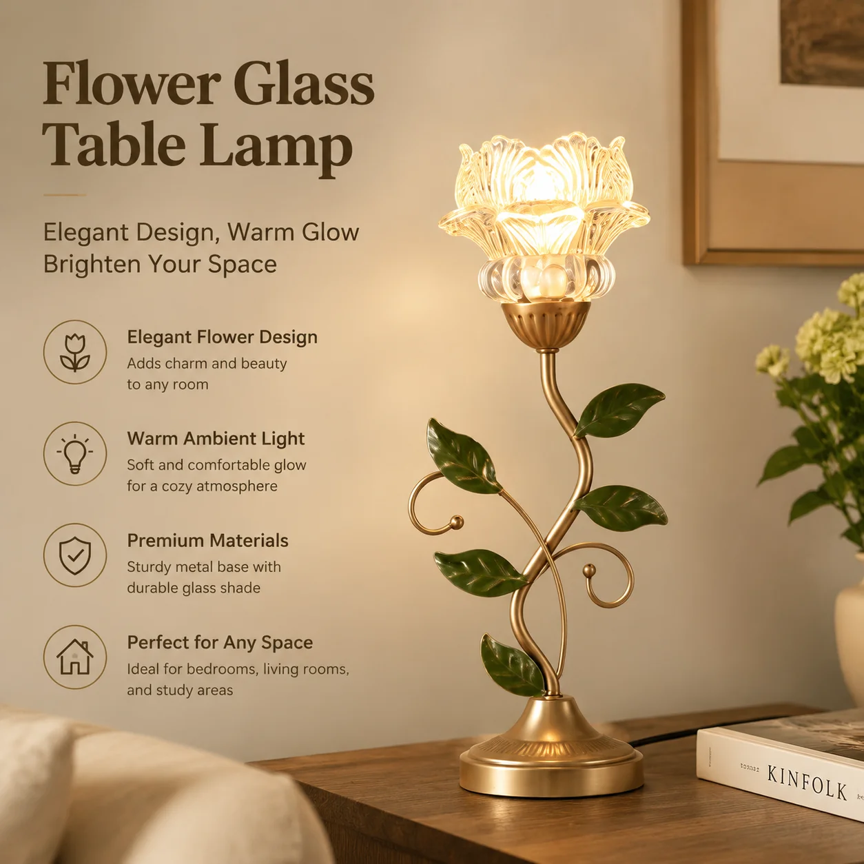 WWPPU Vintage Pastoral Flower Table Lamp Creative Decorative Bedside Light For Living Room Bedroom