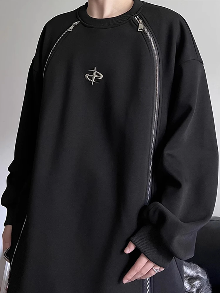 

Double Zipper Oversize Sweatirt American High Street Men's Spring Autumn Trendy Brand Cool Street Sle Jaet round Ne