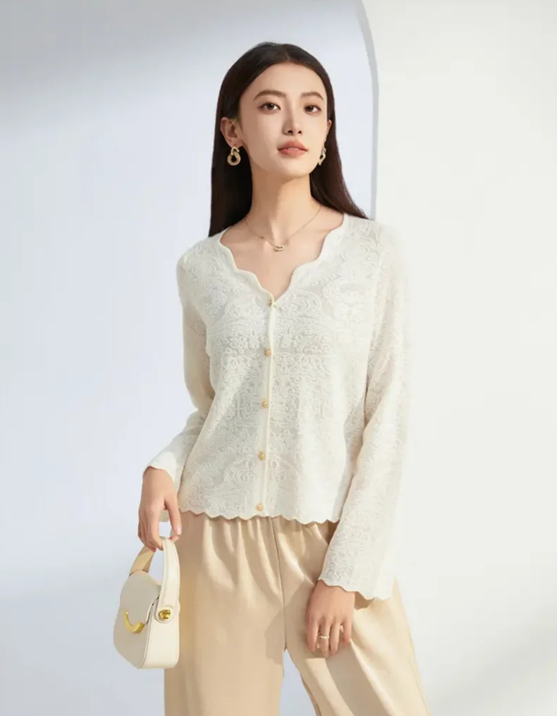 

Autumn and winter new women's cardigan 100% wool women's V-neck knitted jacket fashionable hot selling women's top