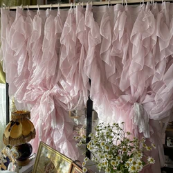 Pink Rococo Style Flounces Curtain Shop Window Decoration Gauze Curtain Multi-Layered Lace Bedside Curtain Bedroom Decor