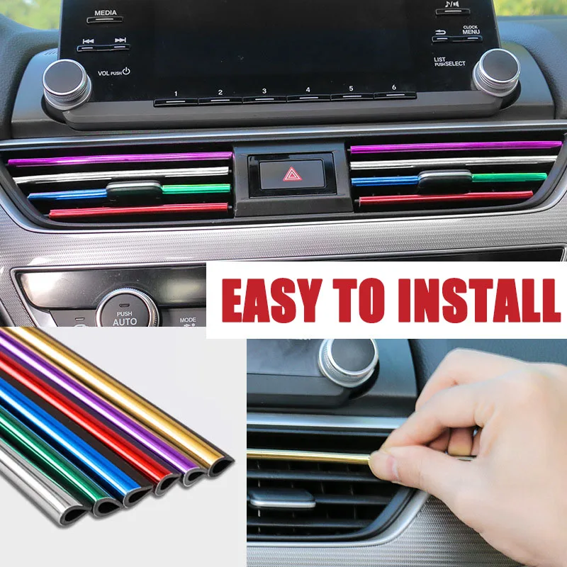 20cm Universal 10Pcs Car Air Conditioner Vent Outlet Trim Strips 10 PcsU Shape Chrome Colorful Shiny Car Trim Strips Decoration