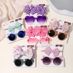 4set Baby Bows Headband Cartoon Sunglasses Girls Beach Photography Props Toddler Headwear Kids Hair Accessories New Year Gift