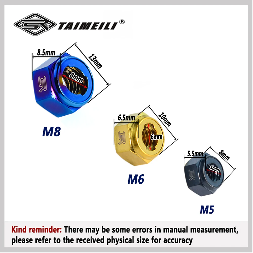 TAIMEILI 1pcs Titanium alloy hexagonal metal locking nut M5M6M8 bicycle modification and repair