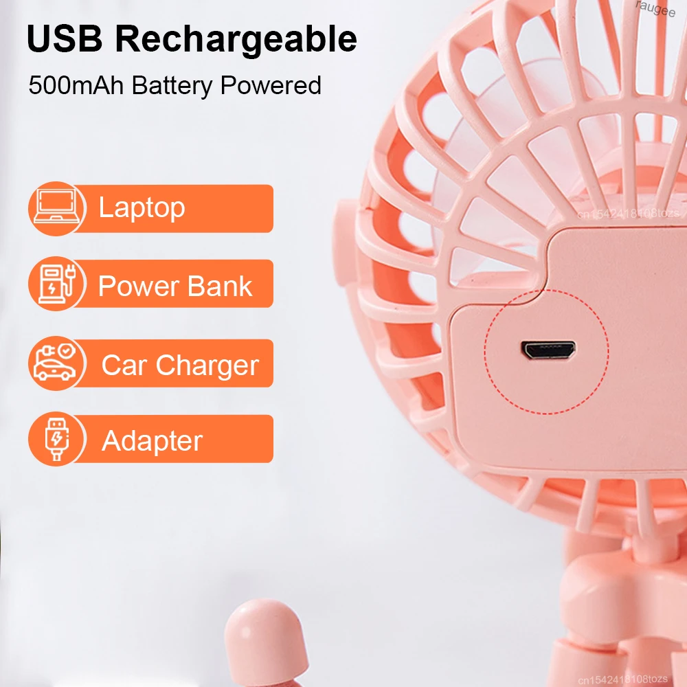 Portable Clip Fan Mini Stroller Fan USB Rechargeable Baby Stroller Octopus Fan 360° Rotate Outdoor Tripod Fan Small Clip Fan image 5