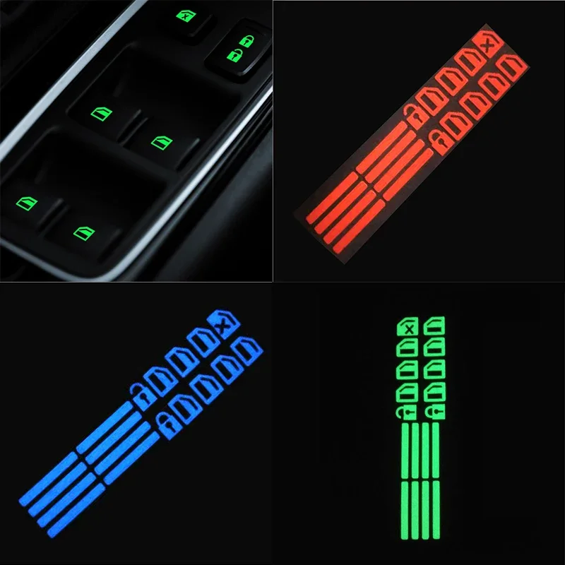 Car Window Button Luminous Sticker Lifter Switch Night Fluorescent Decals Car Interior Stickers Auto Accessories car stickers