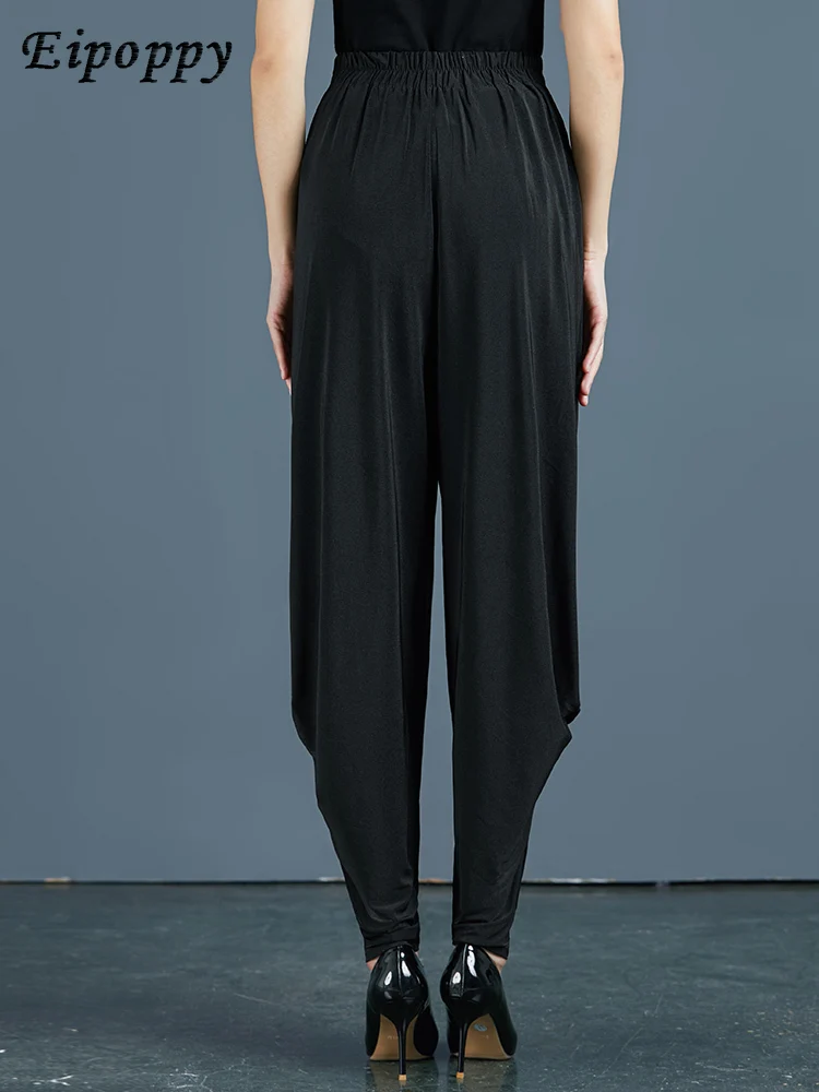 بنطال نسائي فضفاض بخصر مرن ، بنطلون مضاد للتجاعيد ، فضفاض ، تنحيف ، أحادي اللون ، بنطلون حريم ، الصيف