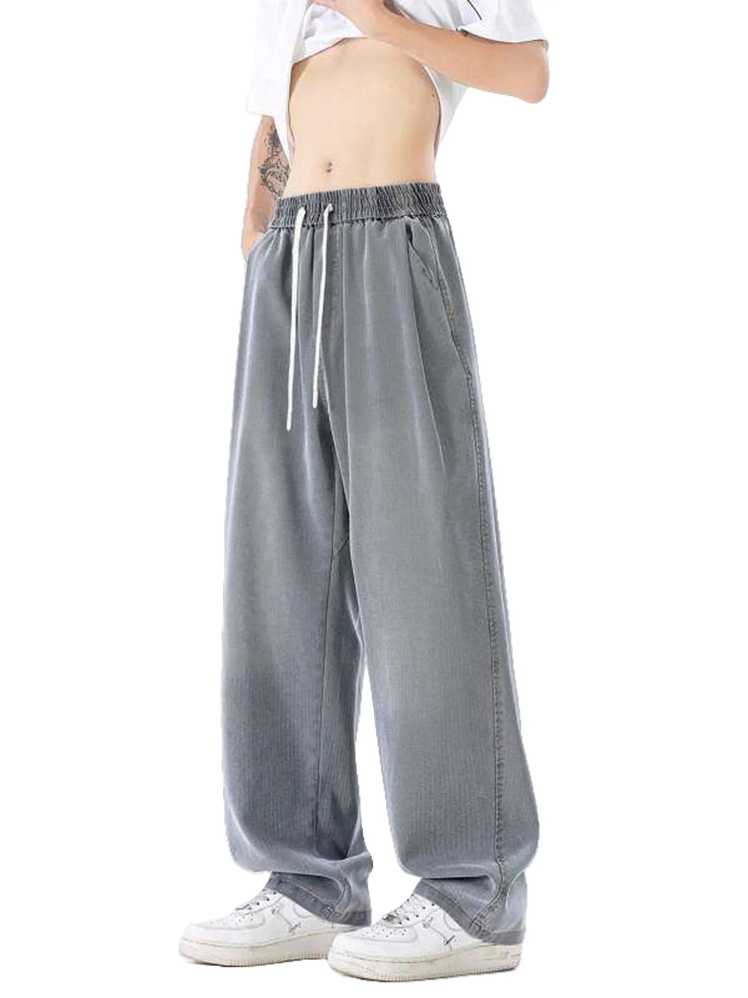 

Lysel Lyocell Men's Summer Thin Cool Feeling Ice Silk Wide Leg Loose Jeans Trendy Straight Cut Casual Fashion Youth Jeans