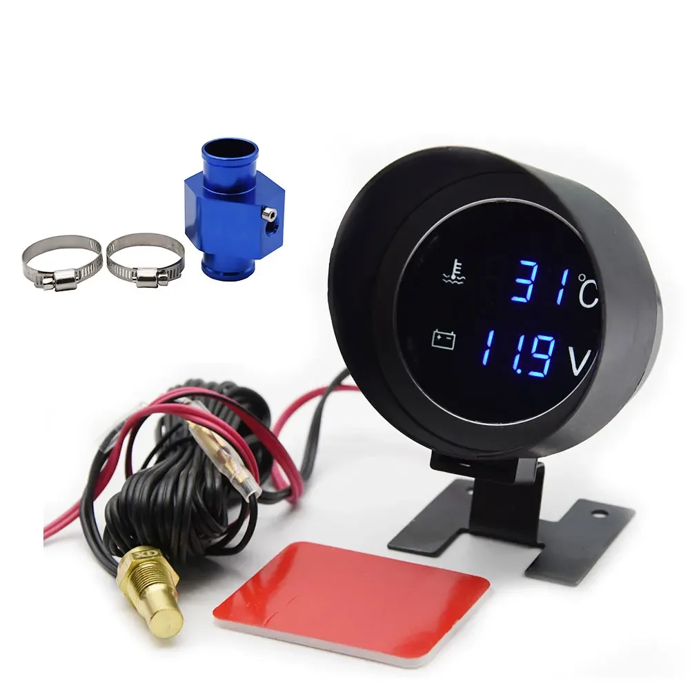 2 IN 1 Water Temperature Gauge Digital Led Voltmeter Water Temp Joint Pipe Sensor Car Truck Motorcycle Car Temperature Sensor