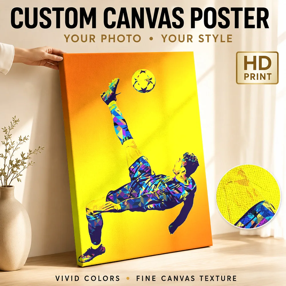 Cristiano Ronaldo Soccer Kick Canvas Painting Poster Dynamic Style Wall Decor With Personalized Photo For Bedroom Ideal Fan Gift