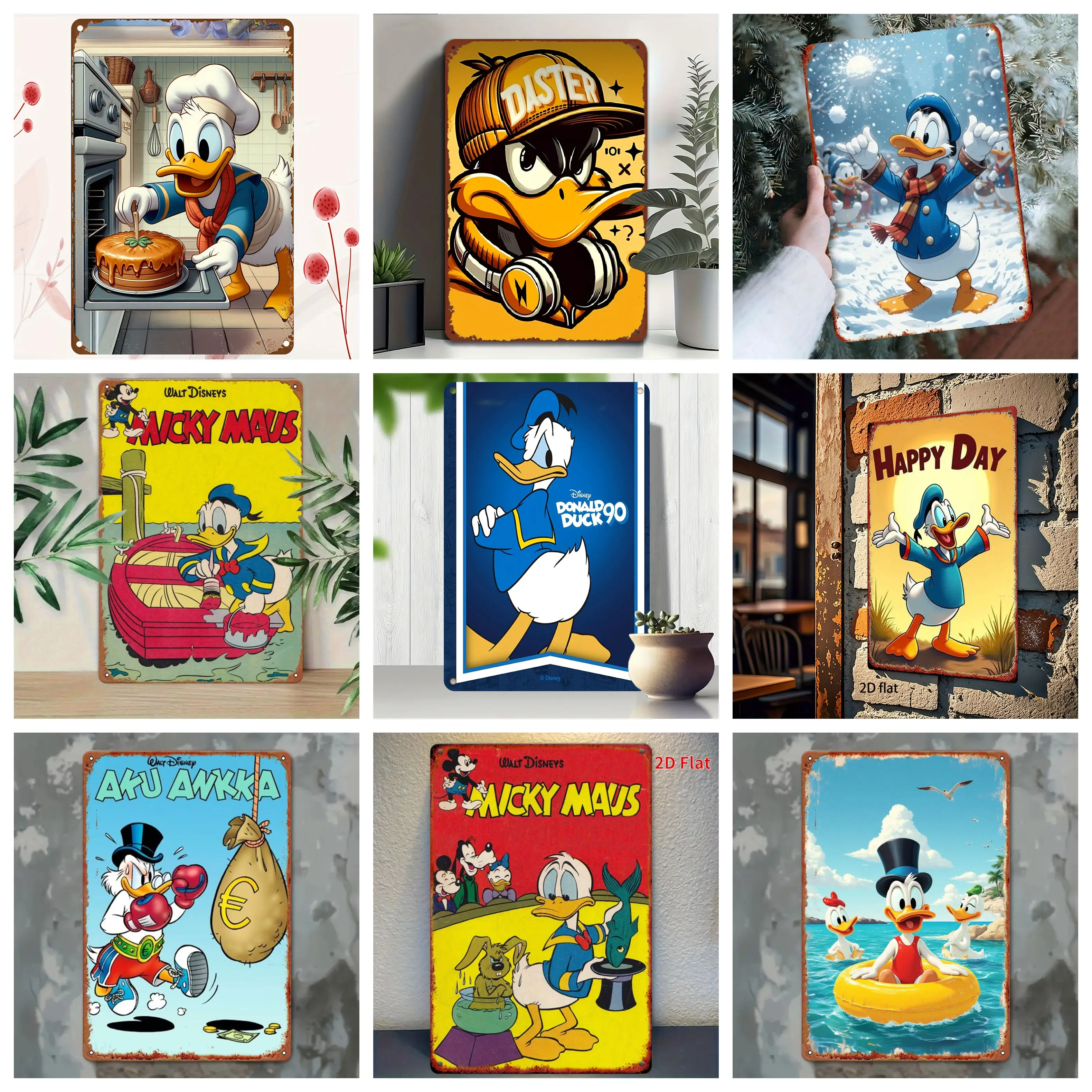

Miniso Donald Duck Funny Scenes Poster Metal Plaque Retro Decorative Plate Bar Garage Club Metal Sign Wall Decoration