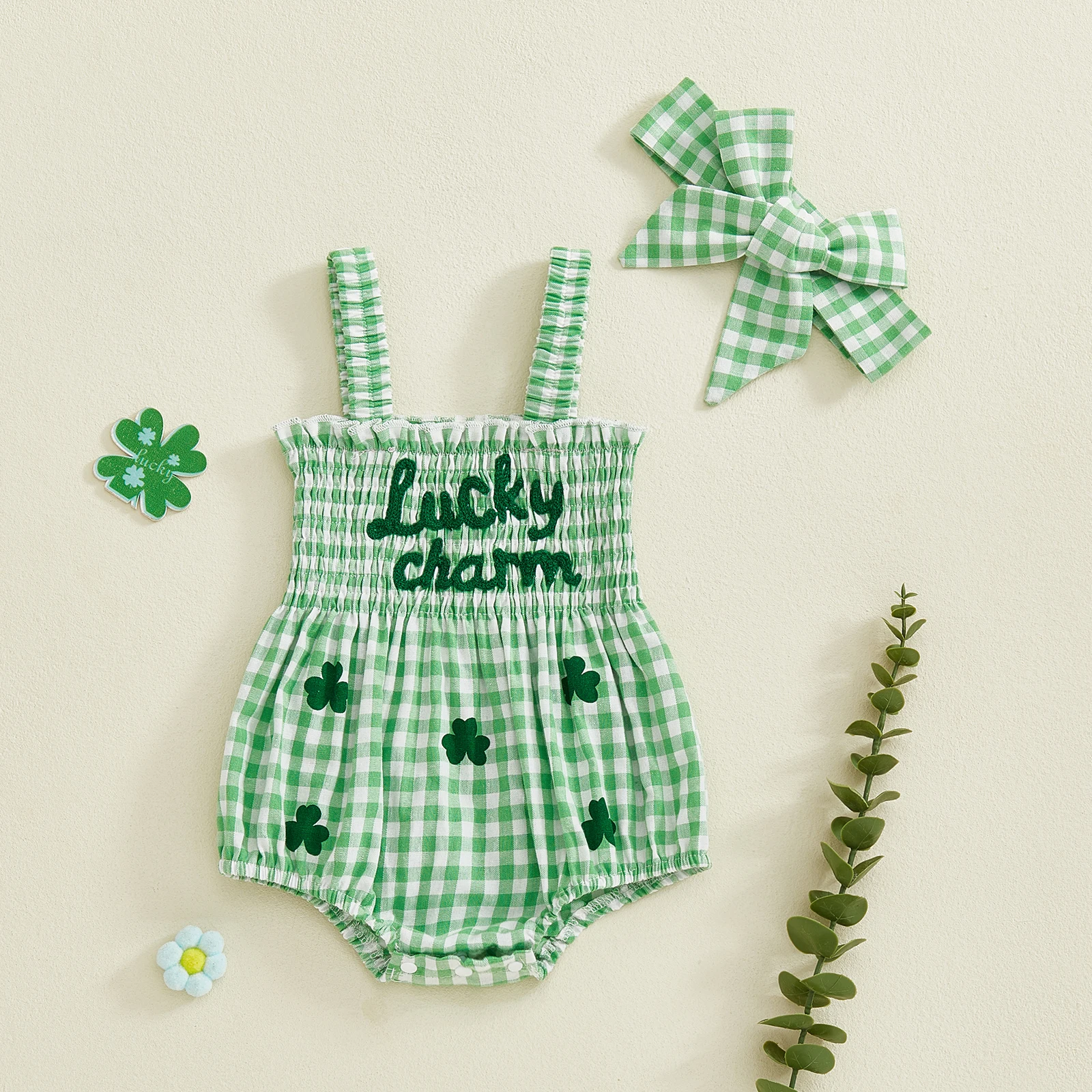 طفل الفتيات ملابس الربيع شامروك رسالة مطرزة منقوشة تكدرت تقليم أكمام رومبير و القوس عقال 2 قطعة مجموعة