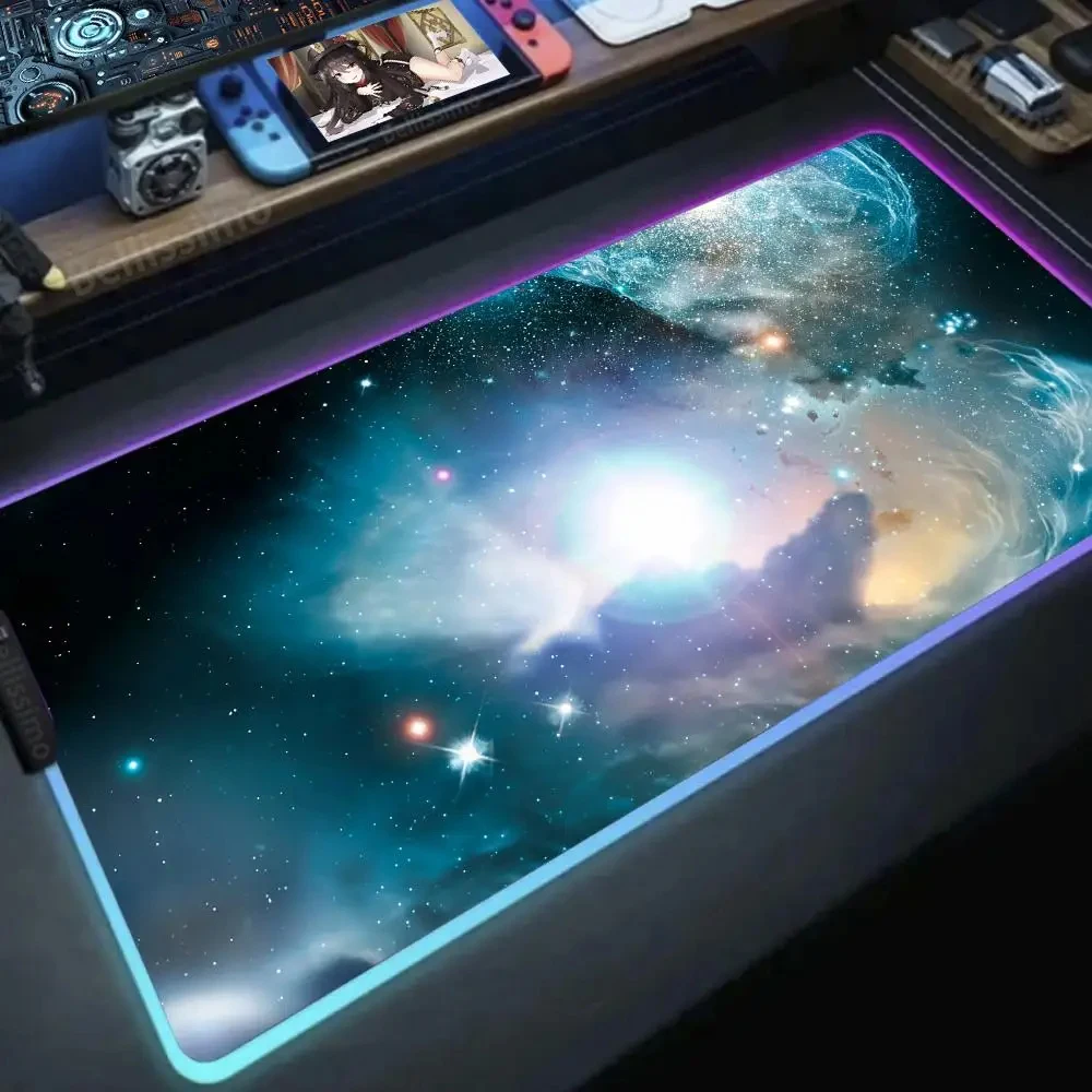 

RGB Design Universe Luminous Carpet Starfield Keyboard Mat Galaxy Led Mousepad Pc Accessories Milky Way Desktops Gaming Setup