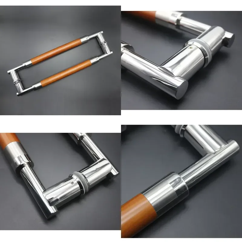 Stainless Steel Wooden Push Pull Door Handle Hardware Lever Handle Modern Interior Glass Door Handles