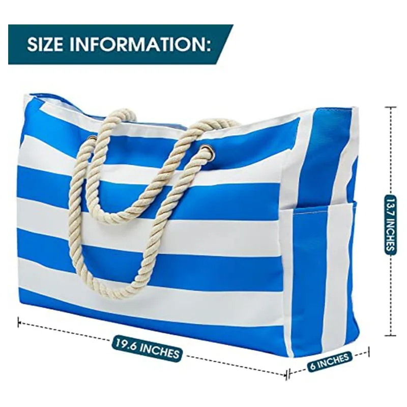 Striped Canvas Large Capacity Storage Bag Beach Tote Women Large Capacity Shoulder Bag Waterproof Portable Shopping Travel Bags