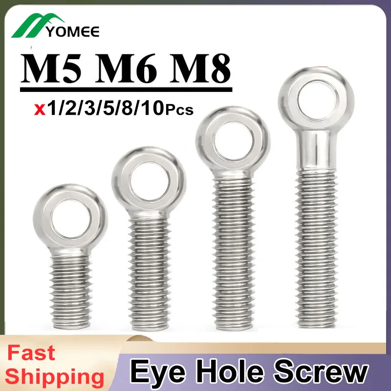 M5 M6 M8 Eye Bolt 304 Stainless Steel Round Ring Head Link Bolt Fisheye Eye Slip Hole Screw