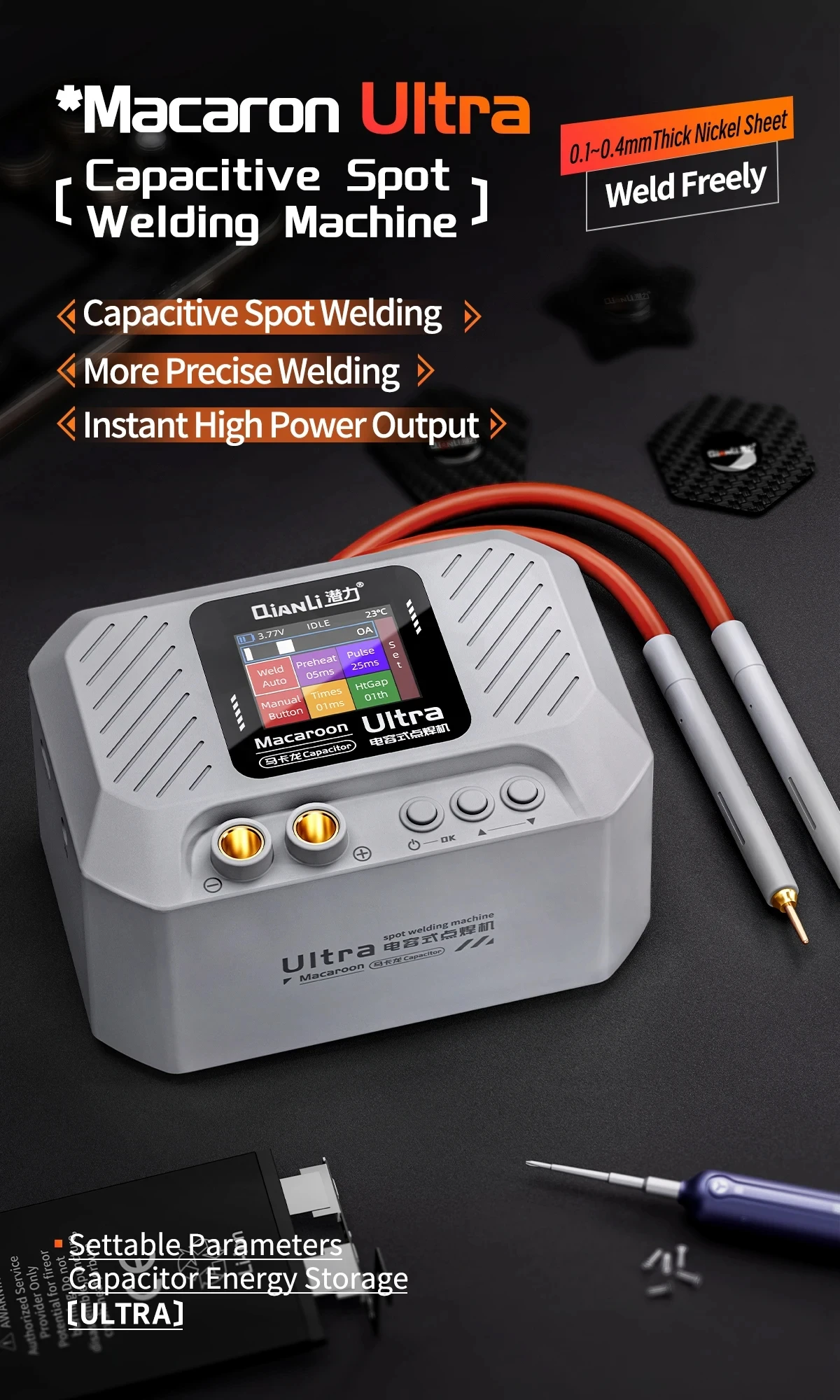 Qianli Macaron Ultra Capacitor Spot Welder 5500W 1100A Pulse Welding Machine 0.1-0.4mm Nickel Sheet Micro Precise Welding repair