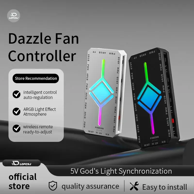 

LDPCSJ 5V3 Pin ARGB Controller 9-Port PWM Hub Remote Control Computer Case Fan Divine Light Synchronization