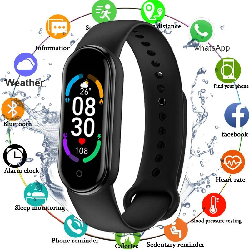 Reloj inteligente M6 para hombre y mujer, pulsera deportiva con Monitor de frecuencia cardíaca y presión arterial, resistente al agua, multifunción