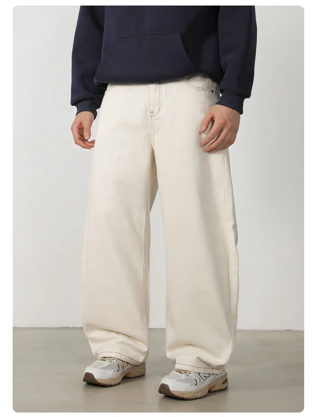 Herbstliche 100% Baumwoll-Twill-Denim-Jeans mit geradem, lockerem Schnitt für Männer und Frauen, High-Street-Baggy-Y2K-Hose in Beige-Weiß mit weitem Bein – Detail 13