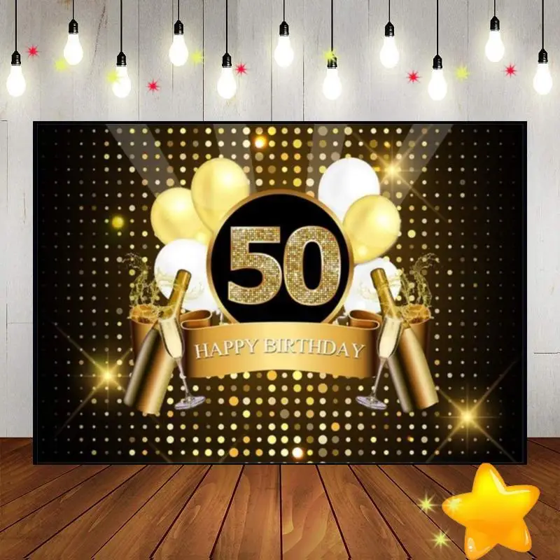 Happy 42/43/44/45/50th Birthday Photography Backdrops Colorful Background Smash Cake Gold Blue White Photocall Special Exquisite