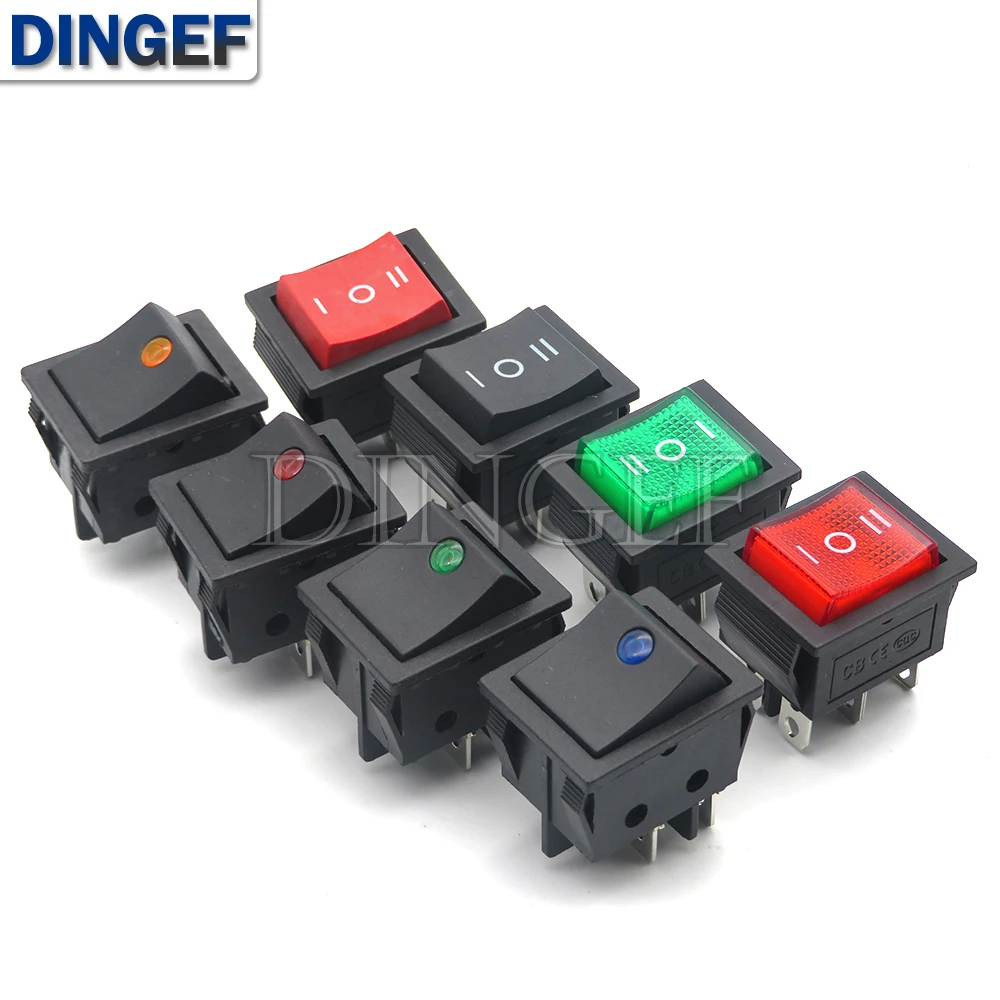 1PCS rocker switch KCD4 4PIN 6PIN 2 / 3 position ON-OFF Mini with light cat-eye 220V LED rocker switch button 16A 30A 250VAC 20A