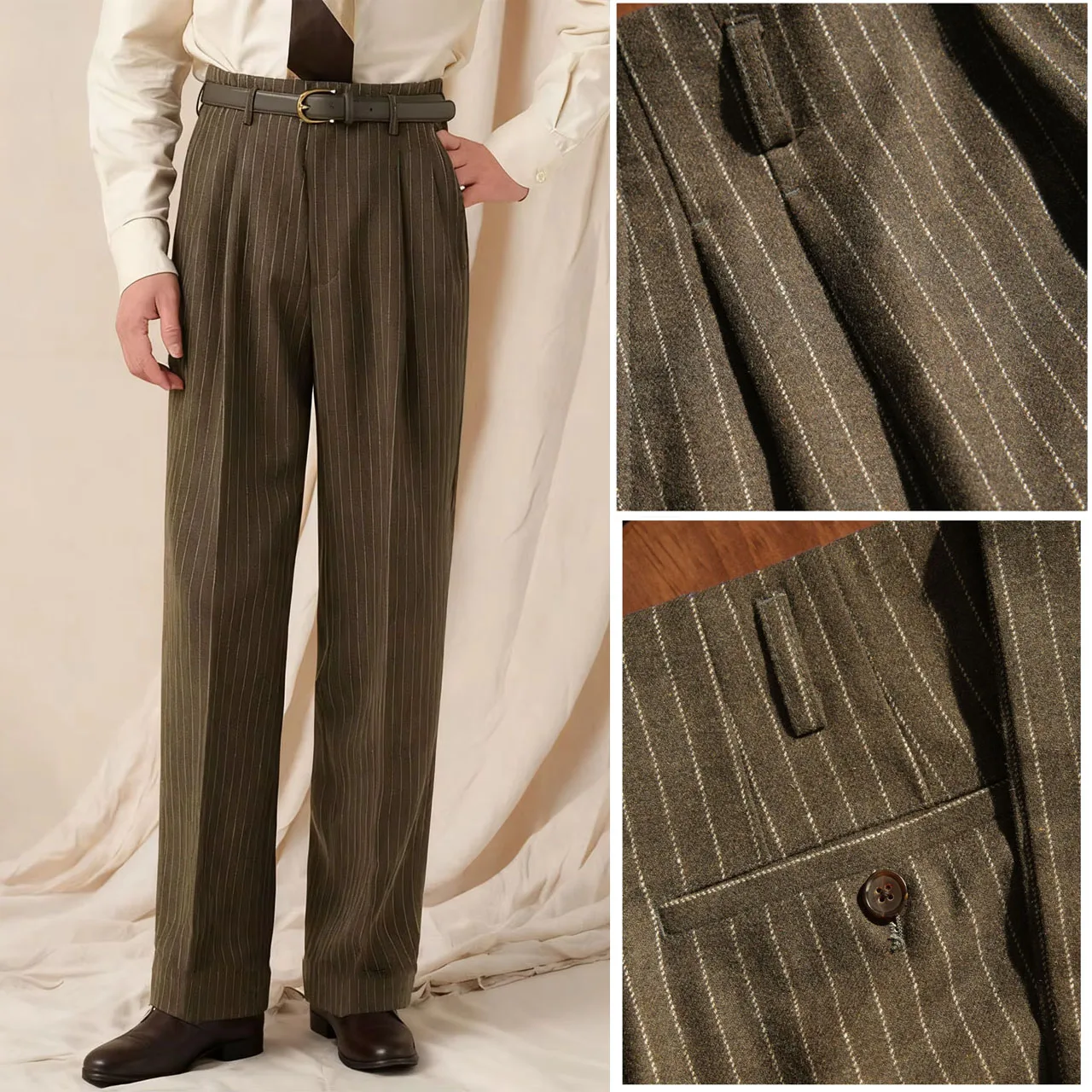 Boutique Fashion Striped Men's Casual Suit Pants Business Office Formal Groom's Wedding Dress High-Street Vintage Trousers