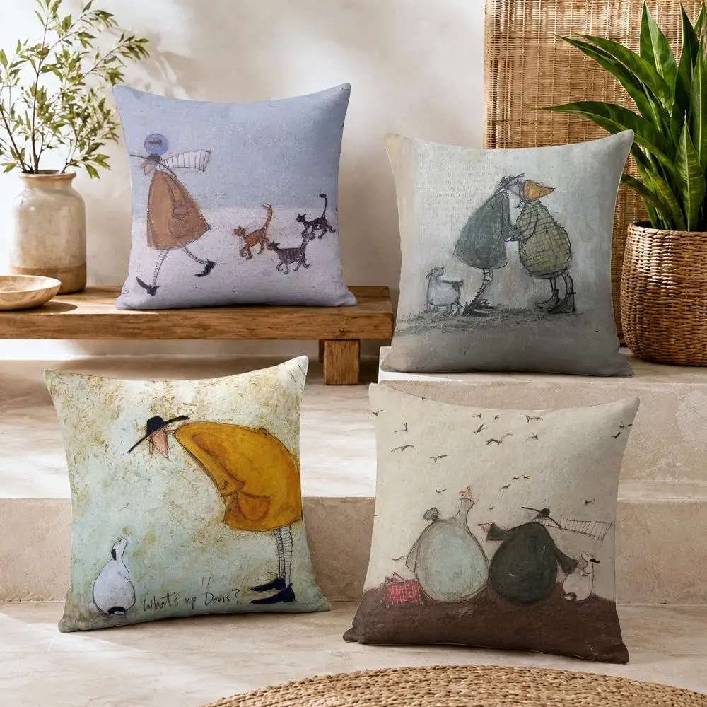 S-Sam Toft Art Retro Cushion Cover Natural Linen Organic Fabric Double-Sided Printing Breathable For Decor