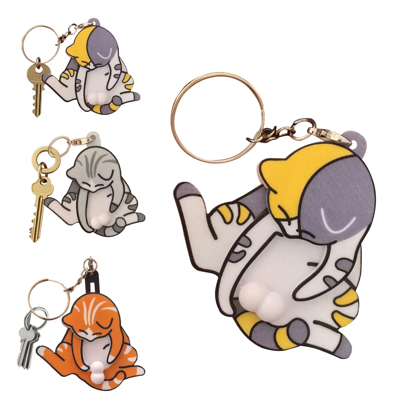 Unique Cat Interactive Keychain Bag Phone Hanging Fun Keychains for Bags Animal Keyring for Kids Adults Backpack Purse Bag Decor