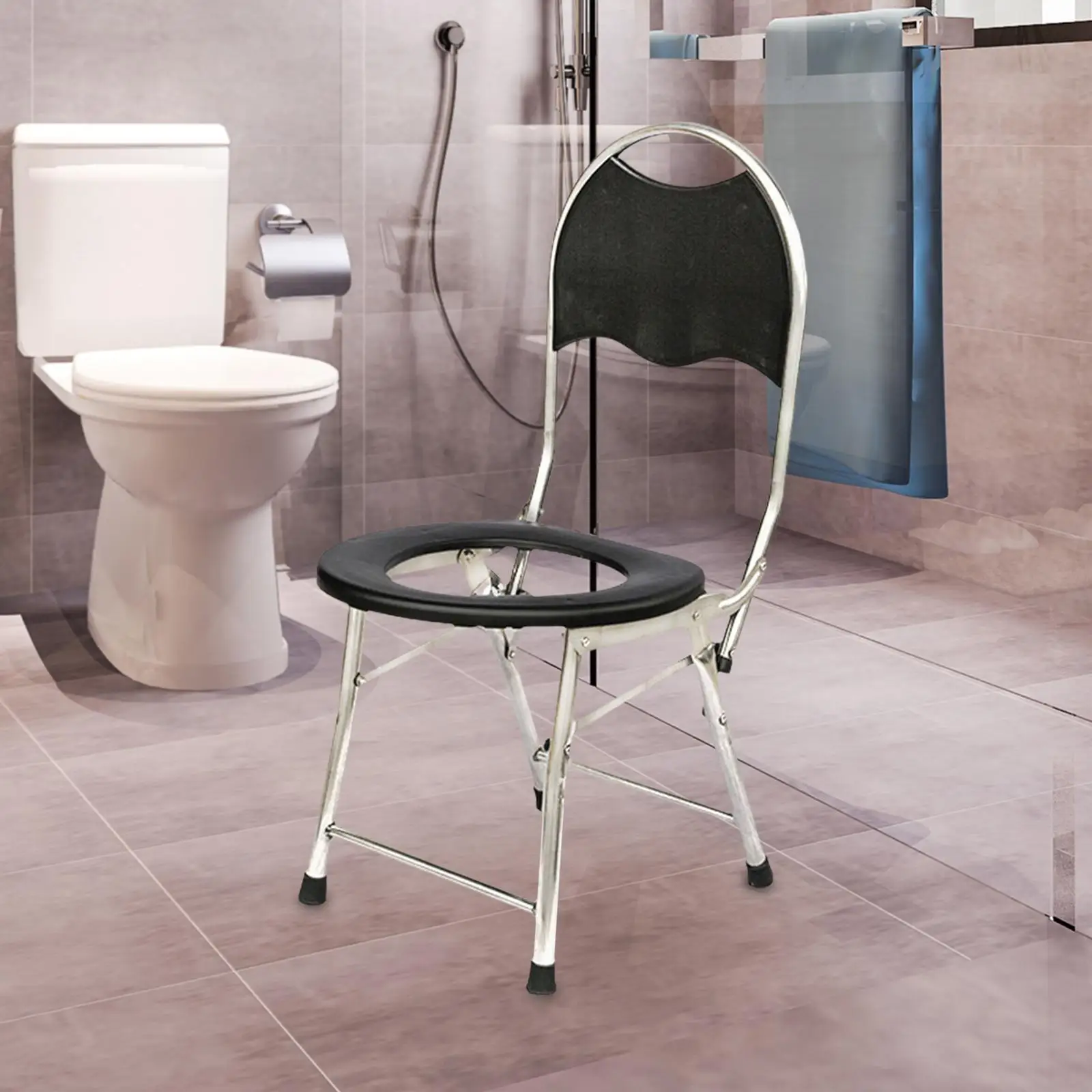 Raised Toilet Seat with Back Potty Chair Stable Rounded Edges Bedside Commode Seniors Squatting Toilet Stool Chair for Toilet