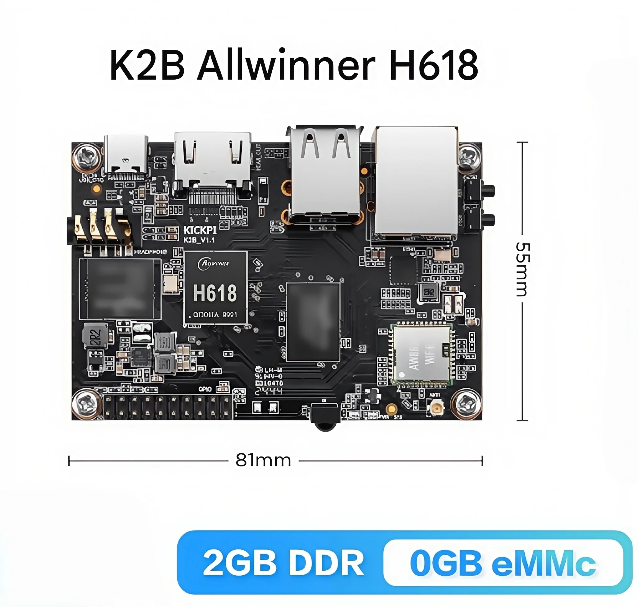 Kickpi k2b allwinner h618 placa de desenvolvimento linux android placa-mãe braço embutido placa núcleo ai iot wifi bluetooth