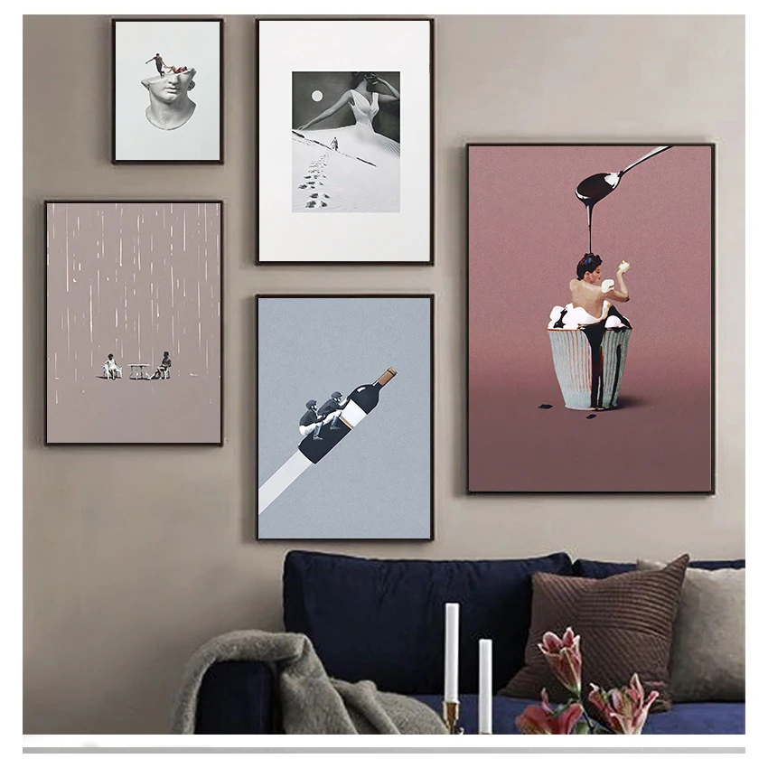 Ar Abstract Posters and Prints Surreal Style Print Pictures Bedroom Decoration for Home Creative Wine Bottle Racket Wall