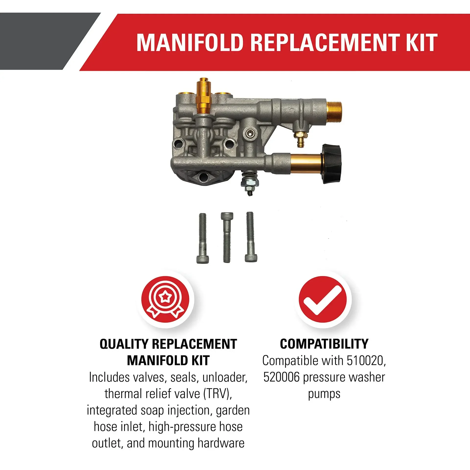 Manifold Replacement Kit, Axial Cam High Pressure Wash Pump, Multi-Purpose