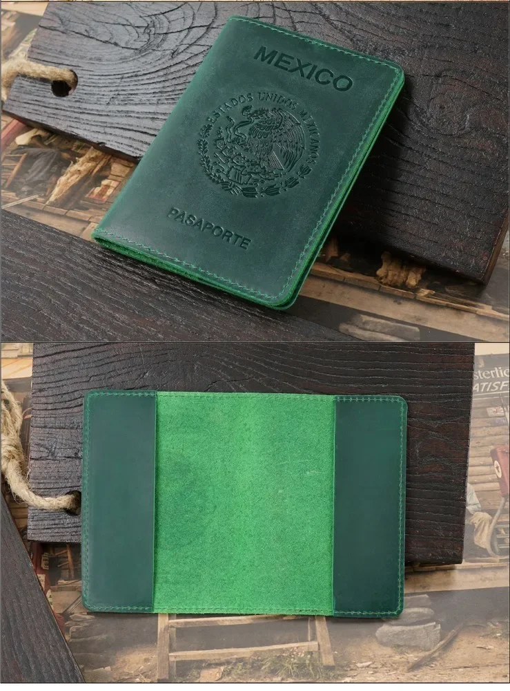 High-end Mexico Genuine Leather Passport Cover For Mexican Credit Card Holder Vintage Men Women Passport Case Travel Wallet