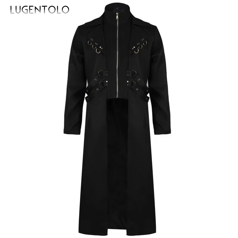 Men GothicTrench Punk Long Coat Medieval Costume Renaissance New Halloween Tuxedo Zipper Retro Casual Jackets