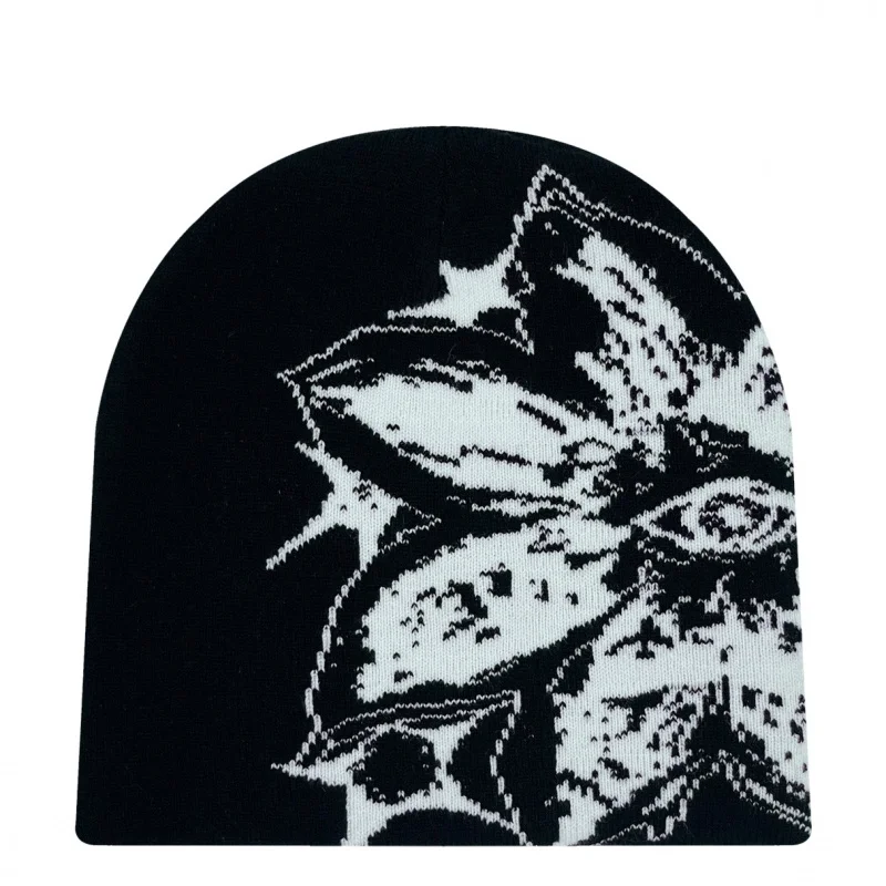 Double-Decker Knit Beanie Hat Funky Flower Print Winter Warm Stretchable Bonnet Unisex Men Women Christmas Thanksgiving Gifts