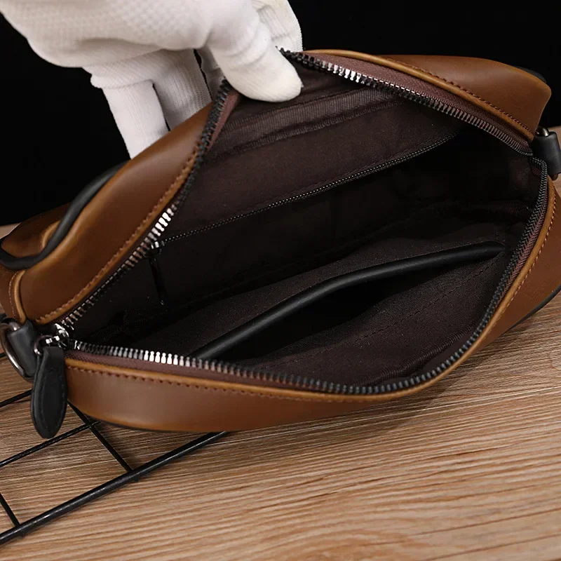 New men's crazy horse leather single shoulder crossbody bags horizontal style simple casual retro small shoulder bag