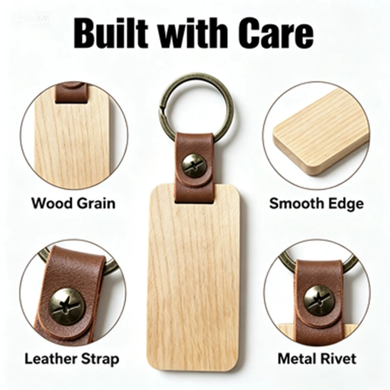 30Pcs Natural Bamboo & Hardwood Blank Keychain Set, Rectangle Wood Key Tags