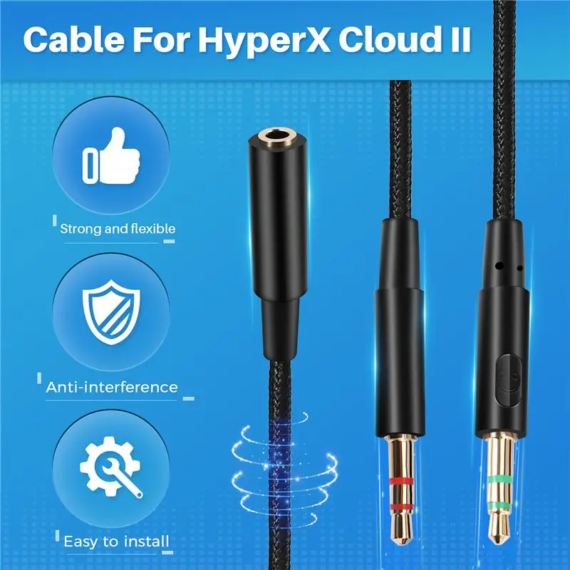 SQPP-3.5Mm Universal 2 In 1 Gaming Headset Audio- Extend Cable For Hyperx Cloud II/Alpha-/Cloud Flight/Core Headphone