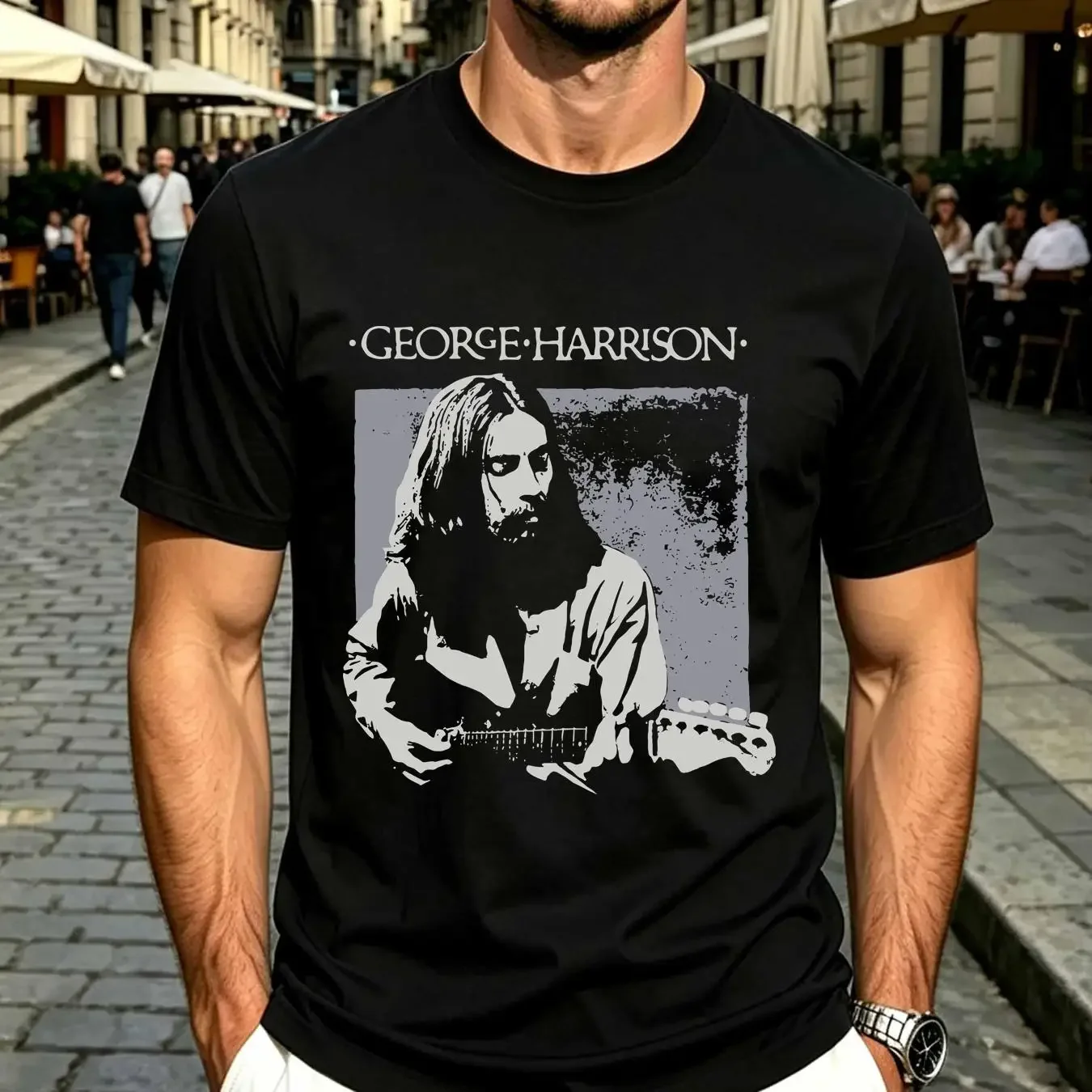 washed T Shirt George Harrison Live Profile Guitar Music Retro For Fans vintage Washed homme Comfortable Soft Casual Unisex