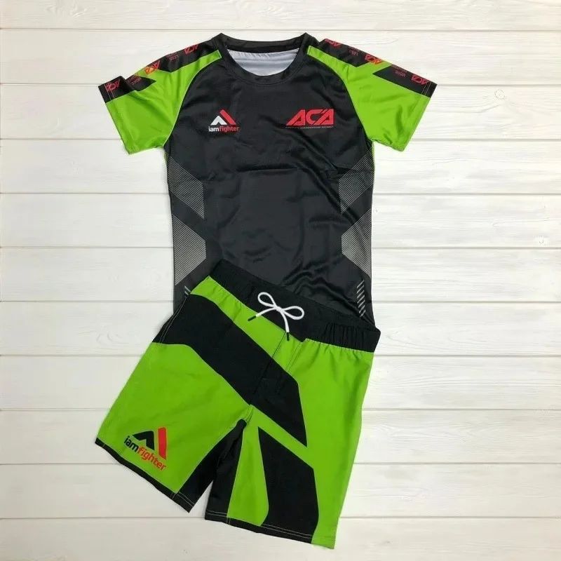 2026 new red and black competitive quick drying combat suit, men's training short sleeved+shorts, moisture wicking sports suit