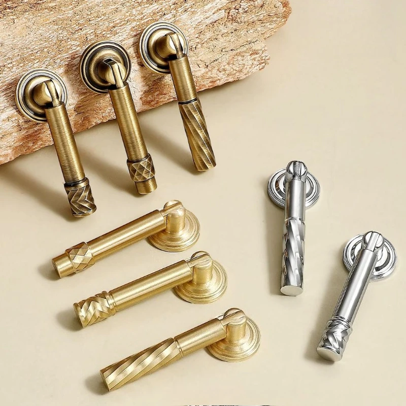 Brass French Light Luxury Wardrobe Door Handle Simple Furniture TV Cabinet Bathroom Cabinet Drawer Hardware Door Handle
