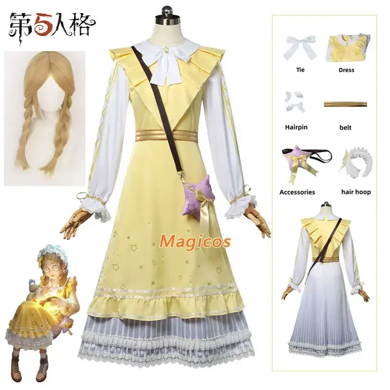 

FC6Anime Game Anne Lester Toy Merchant Cosplay Costume Shimmer Wig Yellow Lolita Dress Uniform Woman Kawaii Halloween Party@FC8！