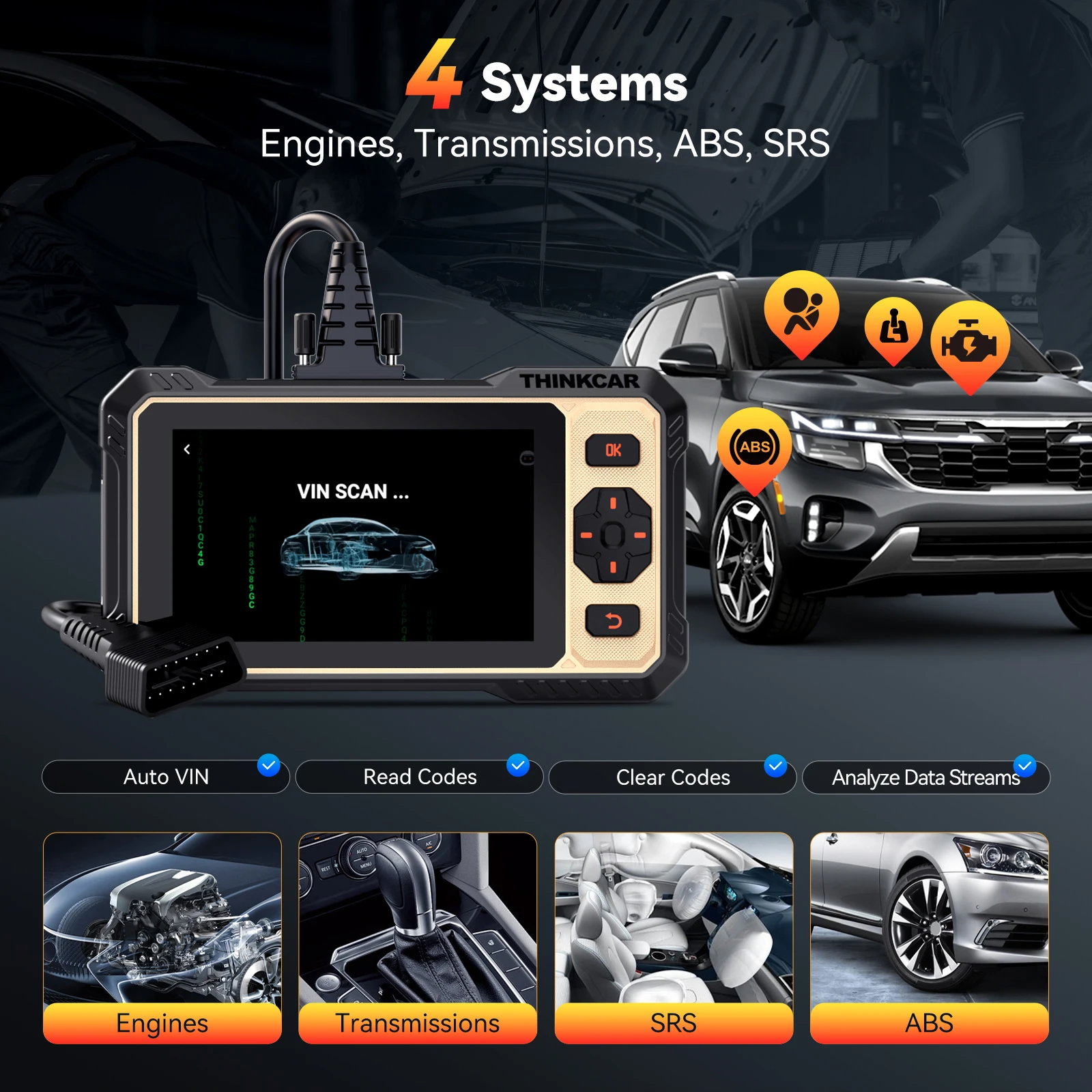 THINKCAR Thinkscan 662 Diagnostic Tools 4 System OBD2 Scanner Active Test 12 Resets Lifetime Free CANFD Auto Scan Tools