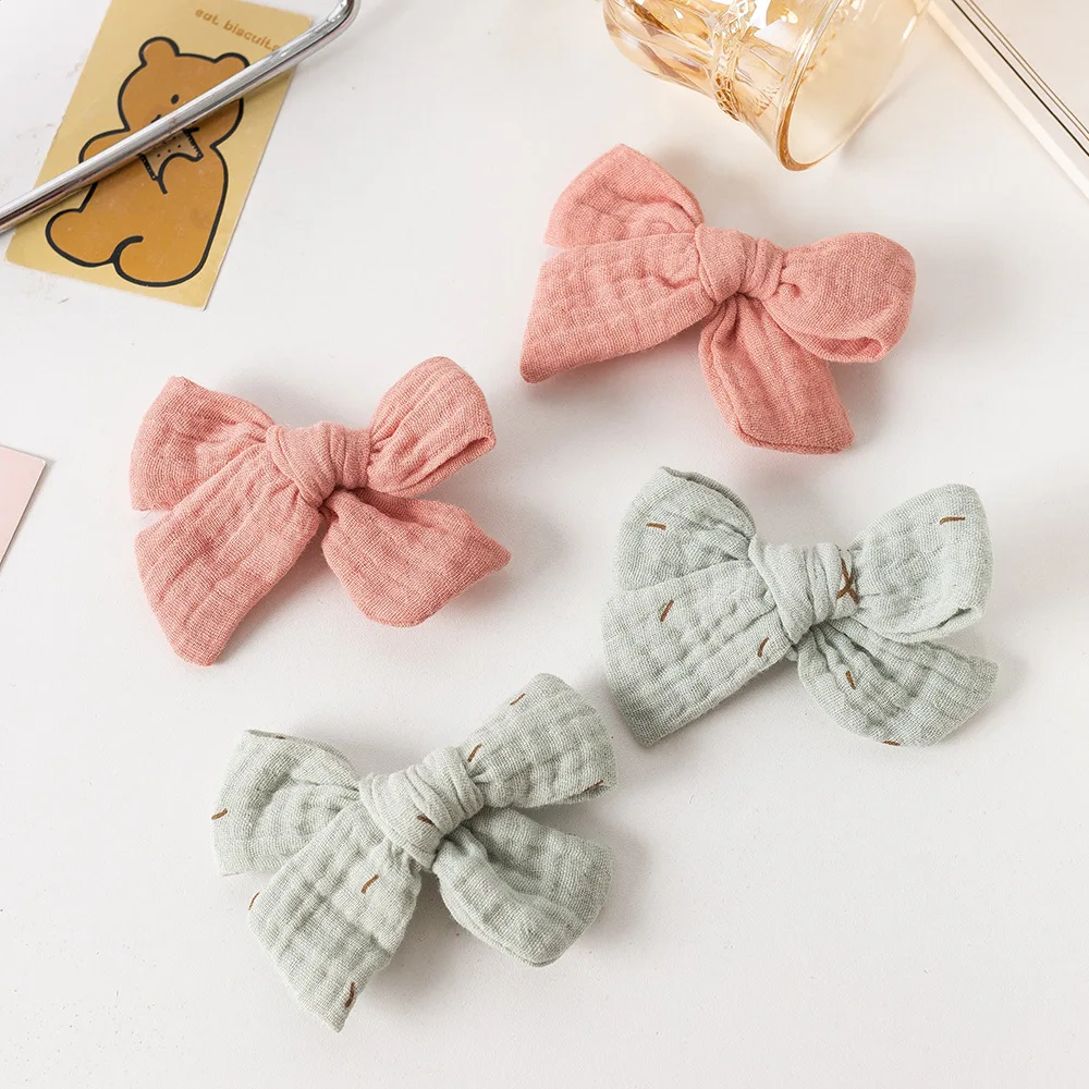 1PC Muslin Cotton Leopard Floral Printing Bowknot Hair Clips For Baby Girls Barrettes Hairpins Kids Hair Clip Hair Accessories