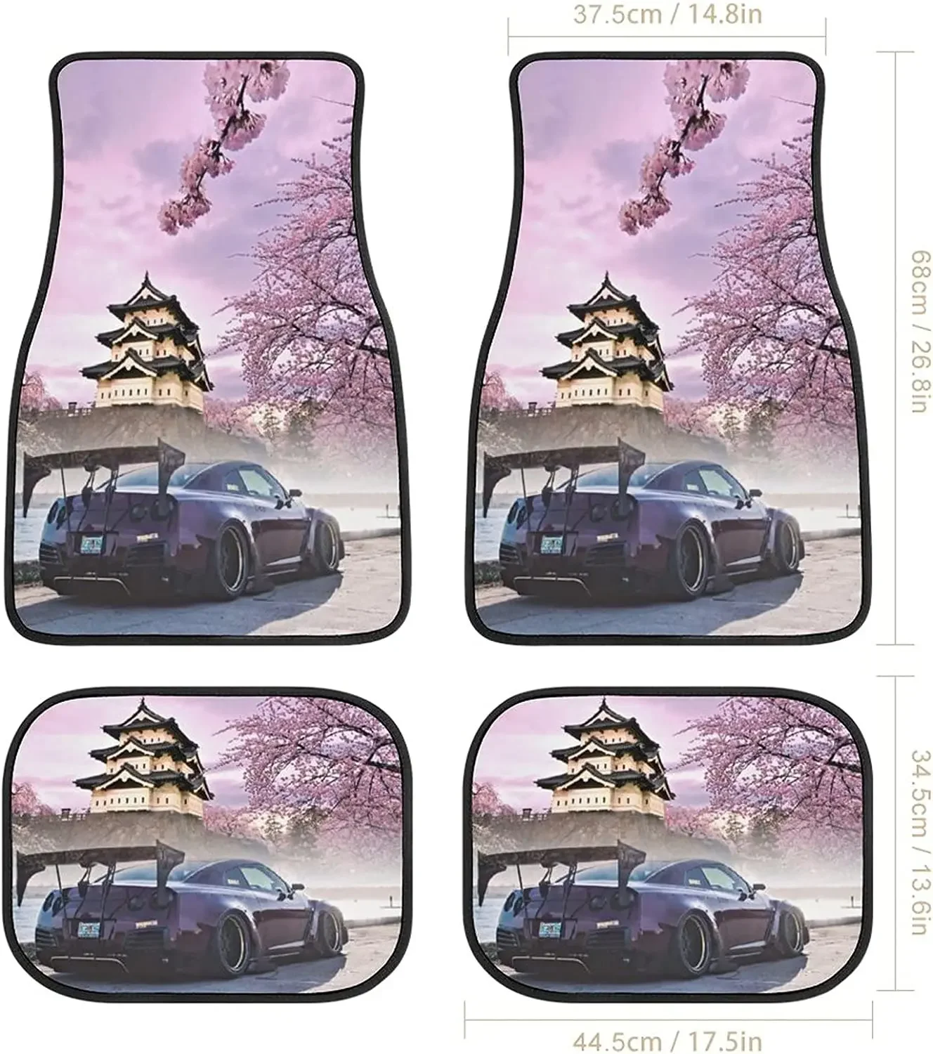 JDM Car Flower Skyline Landscape Mats Universal Fit Car Floor Mats Fashion Soft Waterproof Carpet Front&Rear 4 Pieces Fu