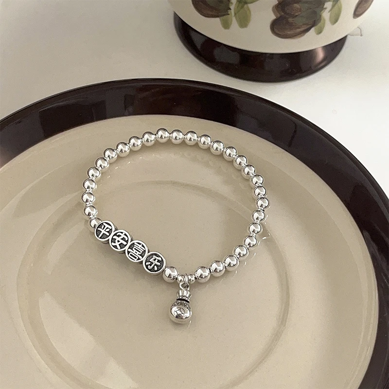 S925 Sterling Silver Ping An Joyful Bracelet for Female Minority Light Luxury Fashion Retro Ins Style Design Feel Handicraft